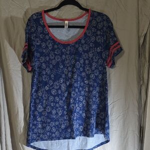 LuLaRoe Blue Floral Short Sleeve Tee
